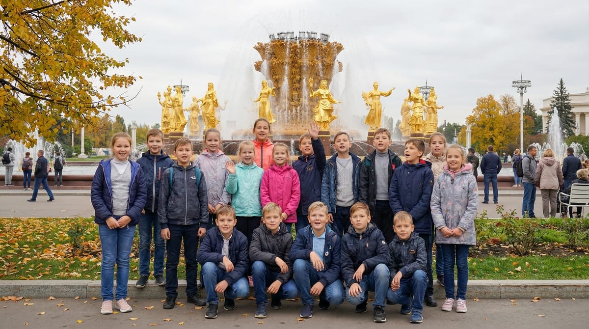 Школьники на экскурсии — позитивная атмосфера, разные возрасты