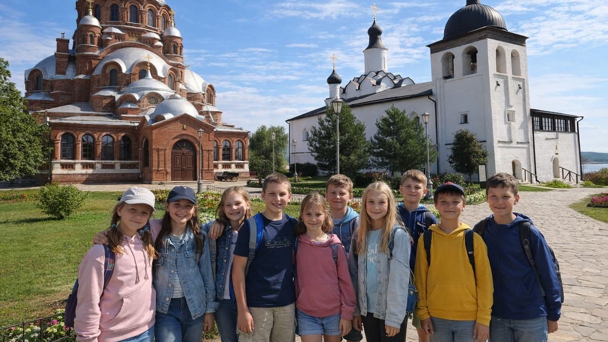 Остров-град Свияжск — монастыри XVI века, вид с воды, школьная экскурсия по Татарстану